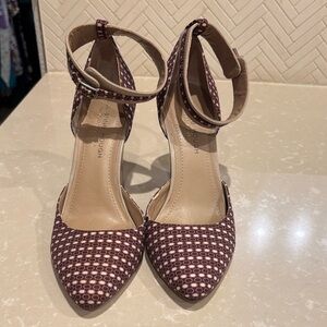 Julian Hough Burgundy Geometric Ankle Strap Heels